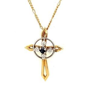 14k Diamonds/Blue Sapphire Cross Necklac